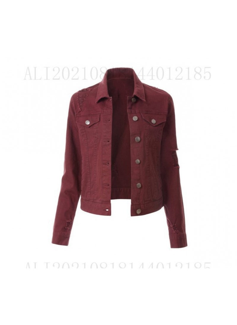 Slim Fit Denim Top For Women With Distressed Design And Slimming Effect European And American Market Best Seller Plus Size Jeans Red