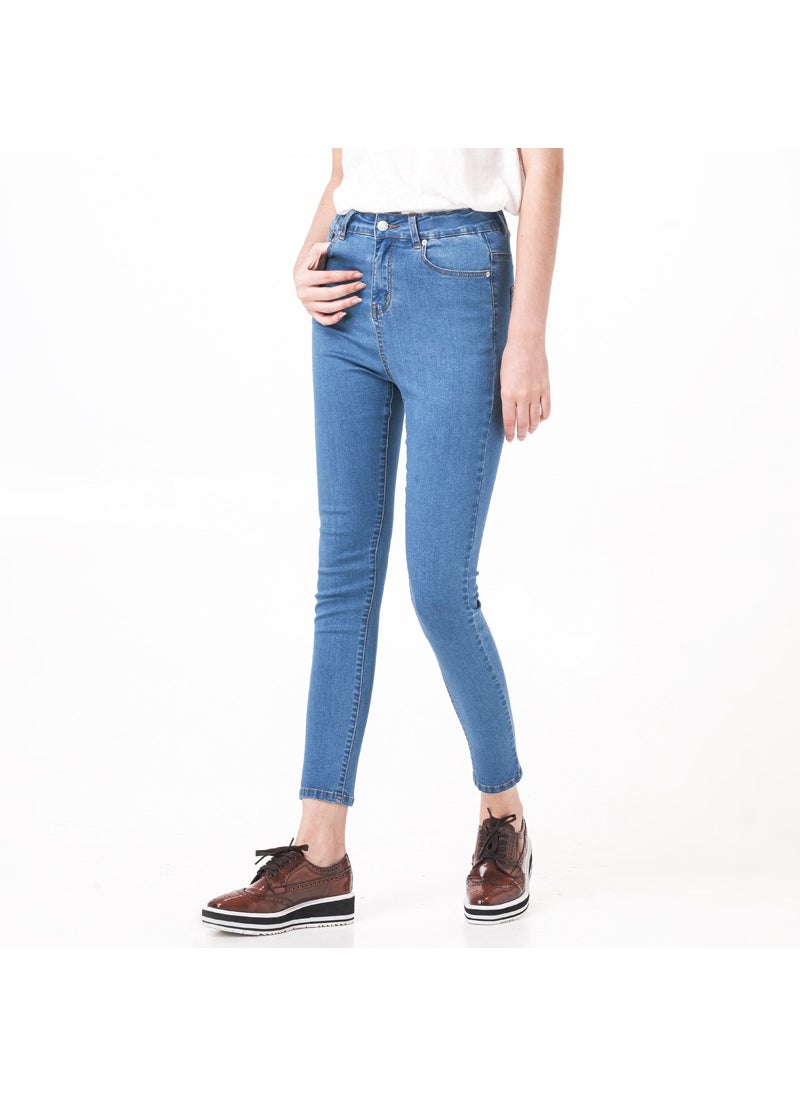 High-waisted Slimming Cotton Denim Jeans Casual Elegant Pants Long Extended Slimming Effect For Women Light Blue