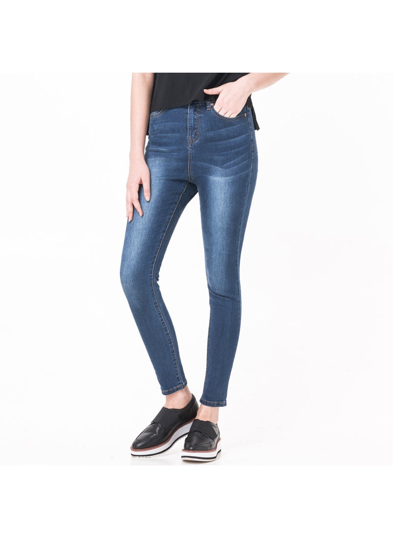 High-waisted Slimming Cotton Denim Jeans Casual Elegant Pants Long Extended Slimming Effect For Women Dark Blue White
