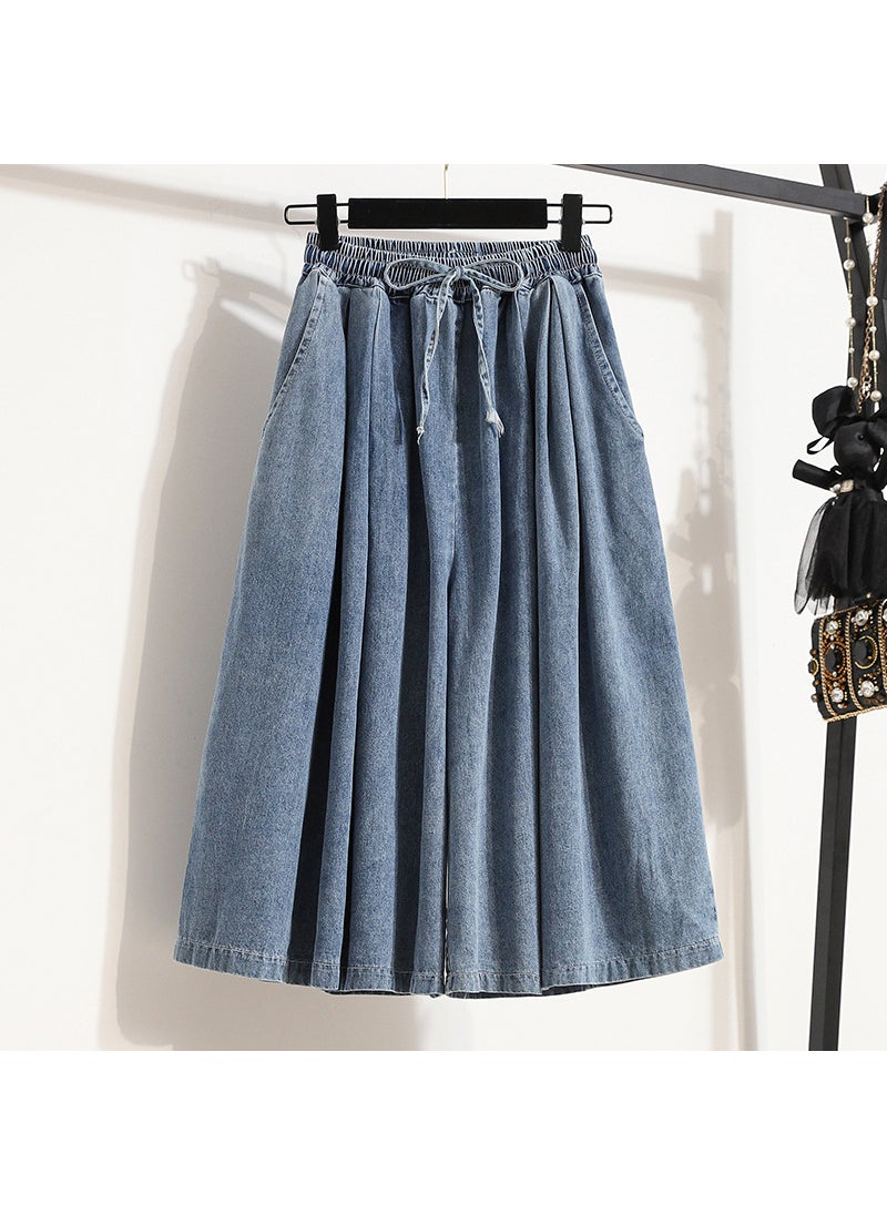 2023 Korean Style Loose-Fit Plus Size Bell Bottom Skirt High-Waisted Casual Fashionable Jeans Easy-To-Wear Female Apparel Blue