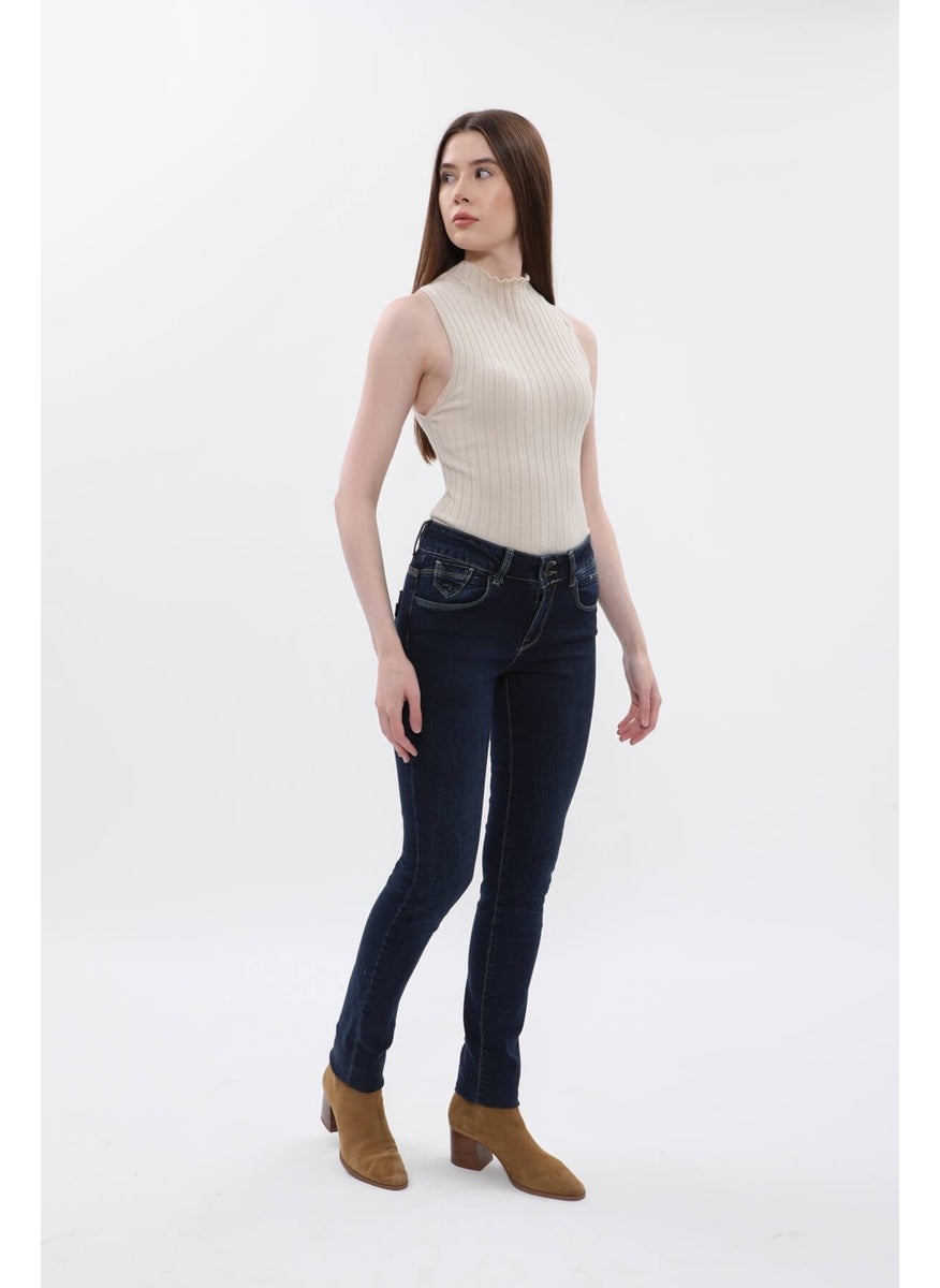 Women's Double Button Plain Jeans