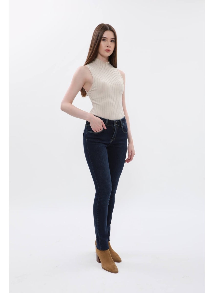 Women's Double Button Plain Jeans