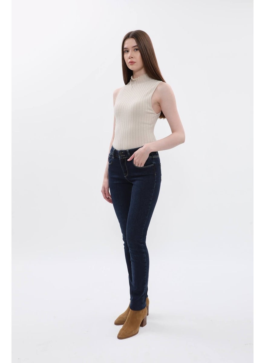 Women's Double Button Plain Jeans