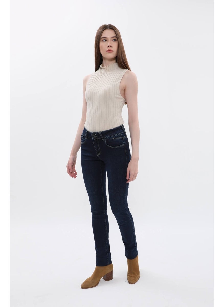 Women's Double Button Plain Jeans