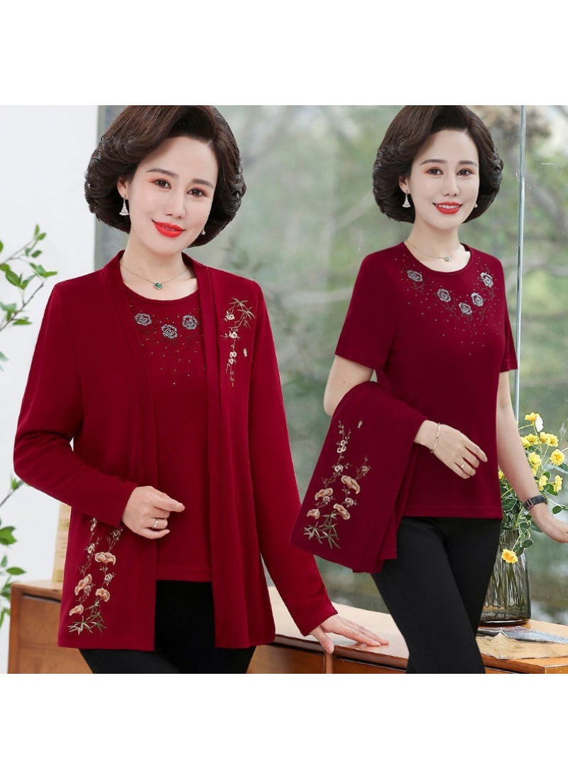 Plus Size Knitwear Set for Mature Women Spring Autumn Red