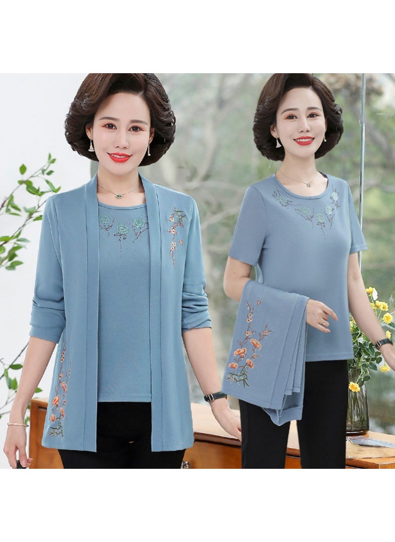 Plus Size Knitwear Set for Mature Women Spring Autumn Blue