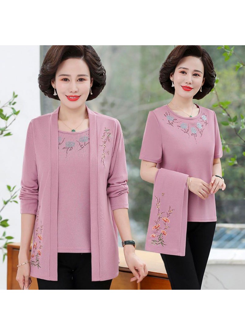 Plus Size Knitwear Set for Mature Women Spring Autumn Pink