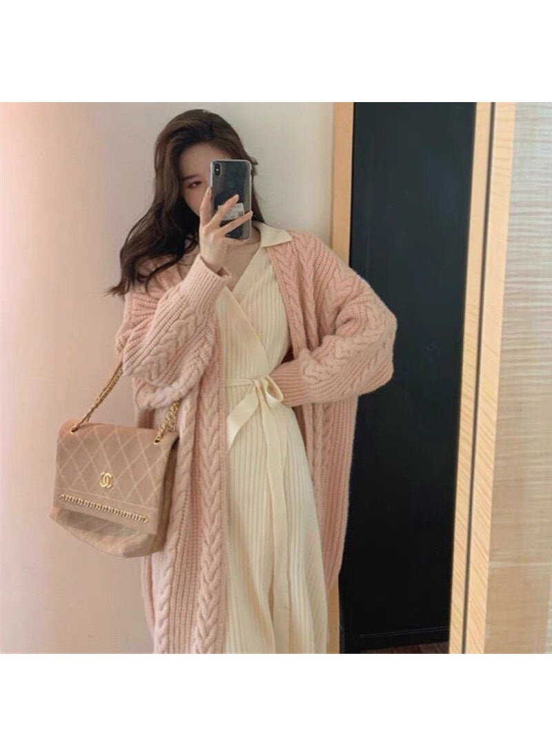 Womens Sweater Jacket Dress Set Loose-fit Knitted Cardigan Base Layer Top Fashionable Womens Clothing Apricot [Coat]]