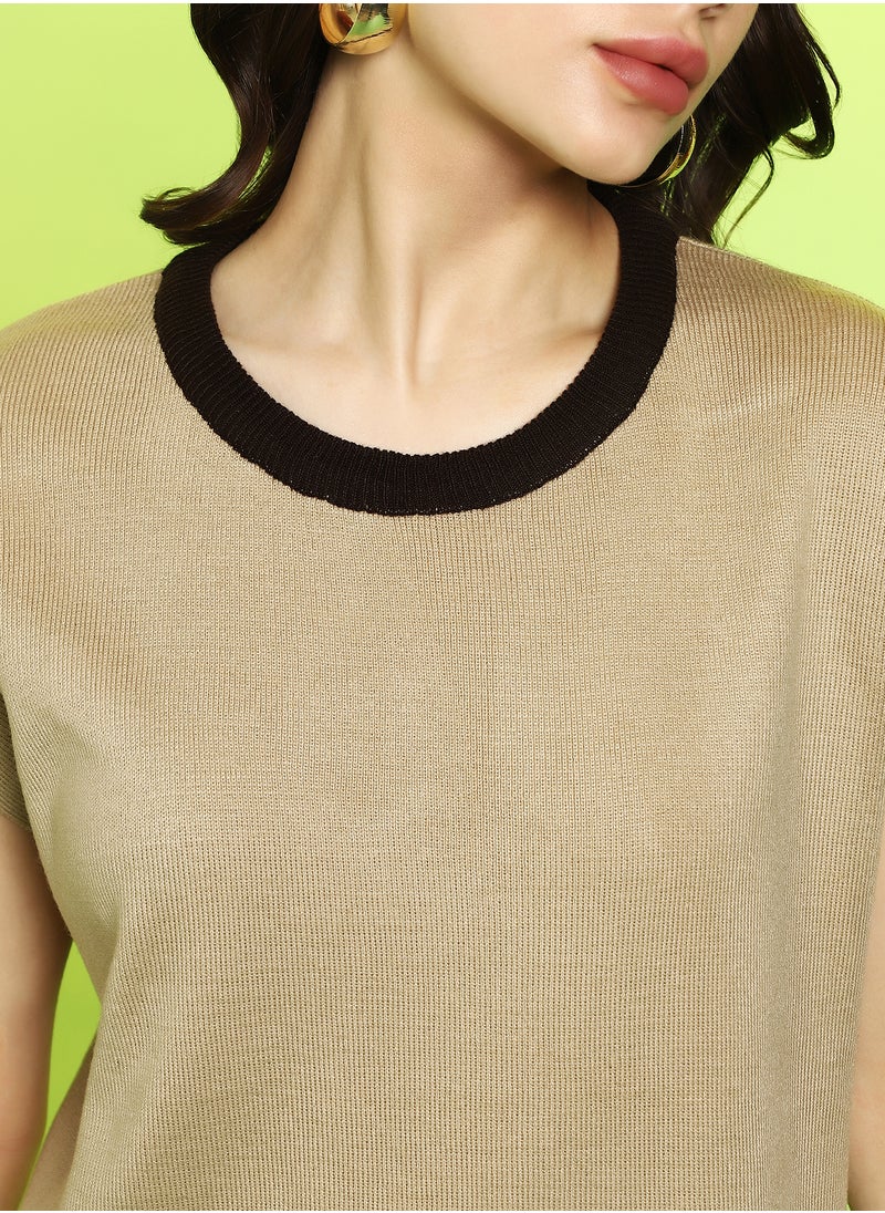 Women's Sand Beige Shift Sweater Dress