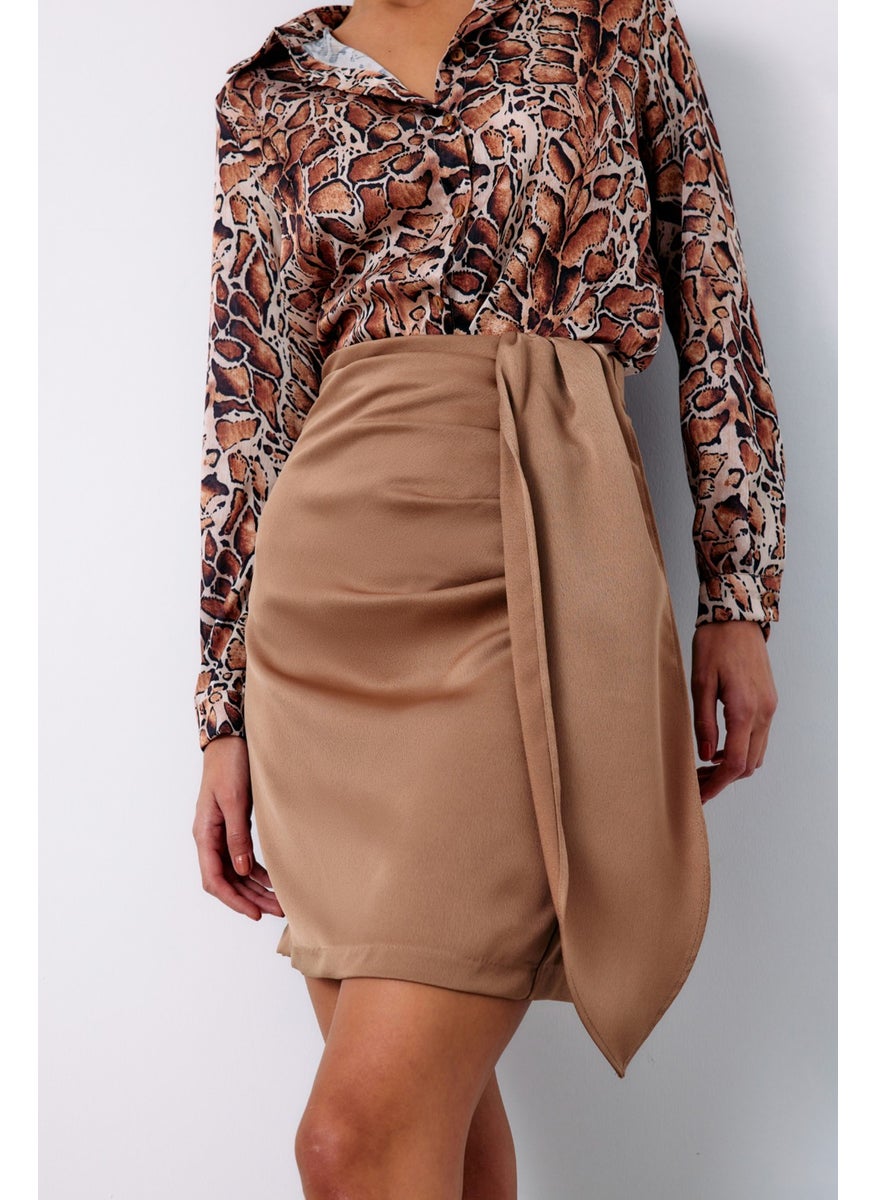 Belted Mini Skirt - CAMEL