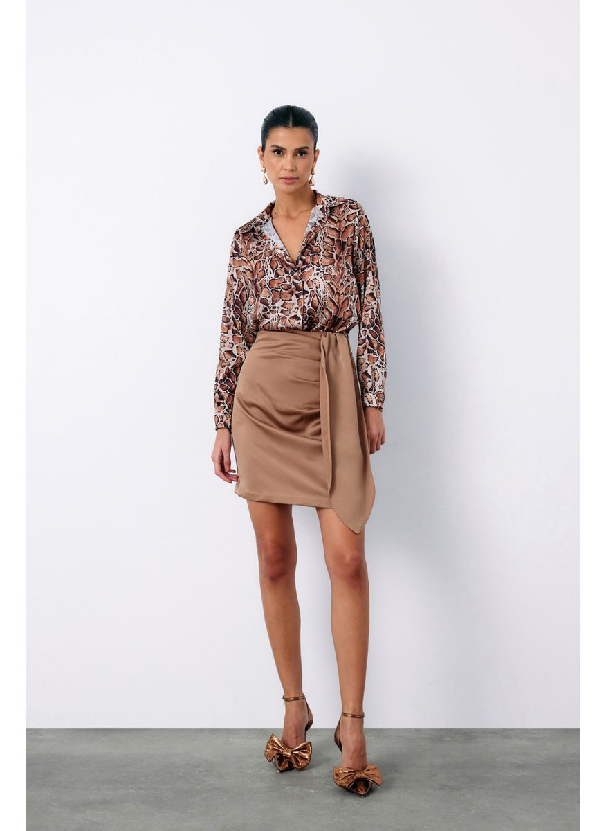 Belted Mini Skirt - CAMEL