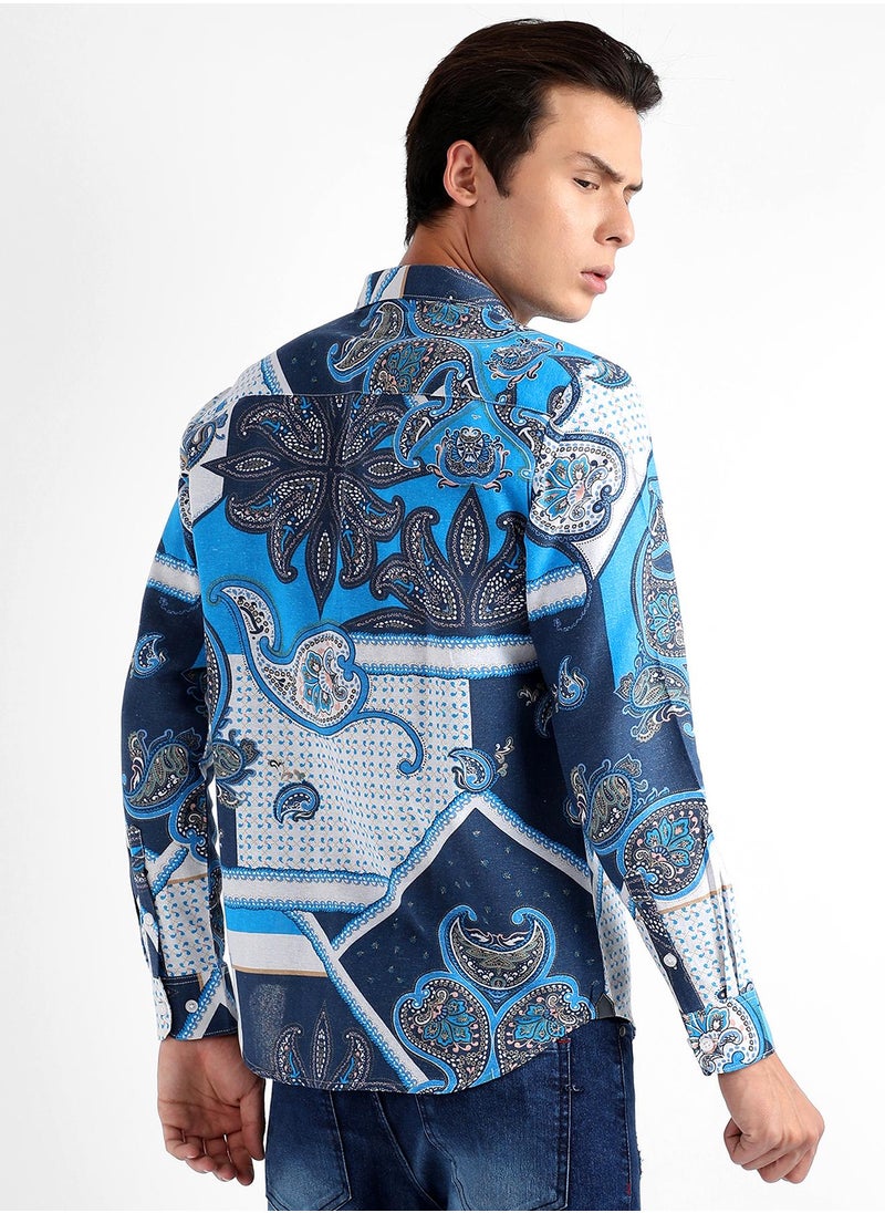 Men's Blue Paisley Block Shirt