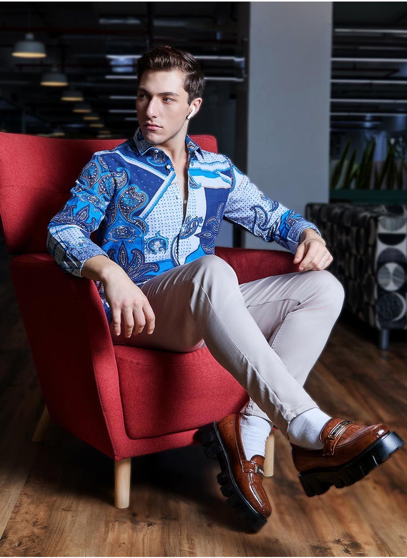 Men's Blue Paisley Block Shirt