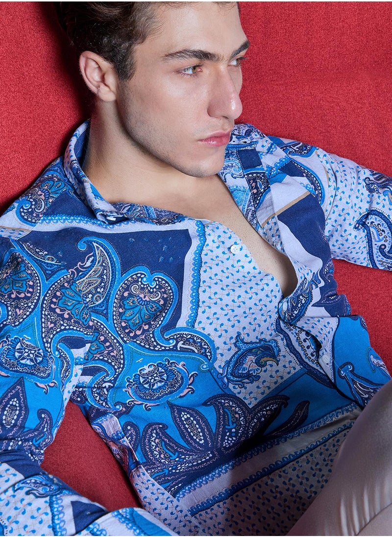 Men's Blue Paisley Block Shirt