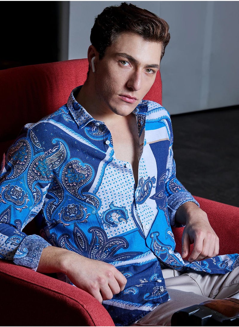 Men's Blue Paisley Block Shirt