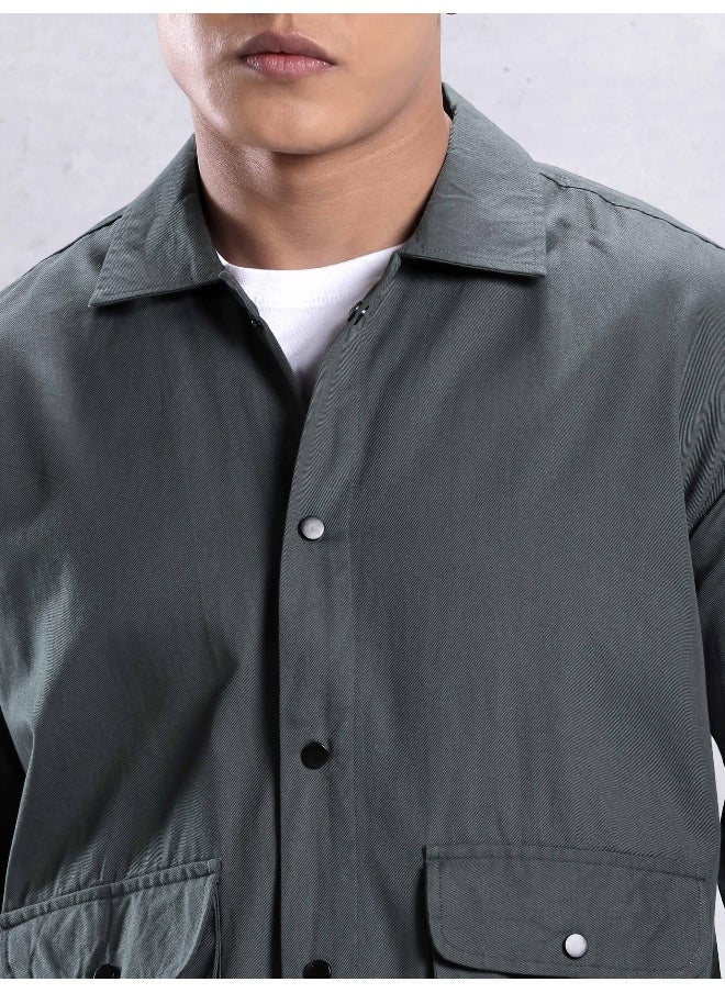 Dark Grey Utility Pockets Casual Shirt for Men