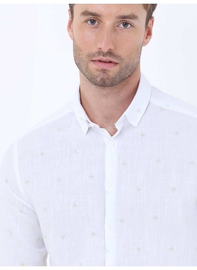 Nile Green Printed Regular Fit Woven Casual 100% Cotton Shirt