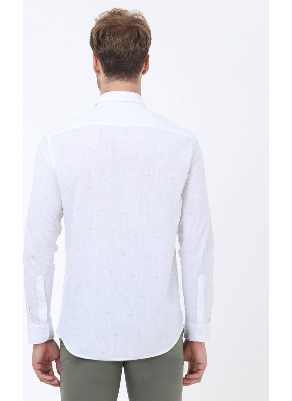 Nile Green Printed Regular Fit Woven Casual 100% Cotton Shirt