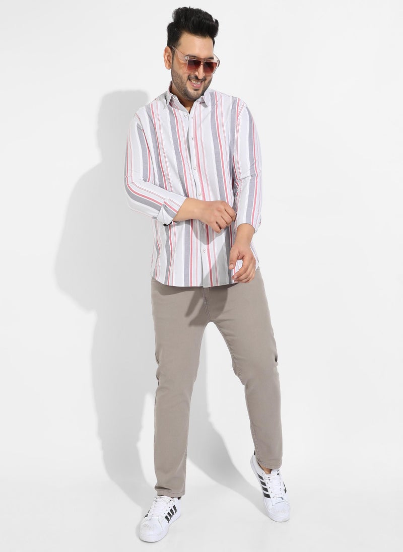 Instafab Plus Men's Multitrack Striped Button Up Shirt