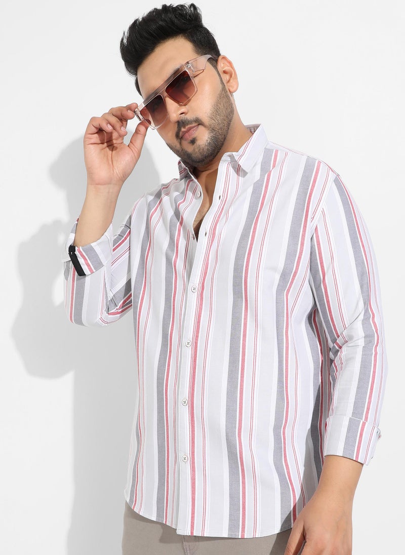Instafab Plus Men's Multitrack Striped Button Up Shirt