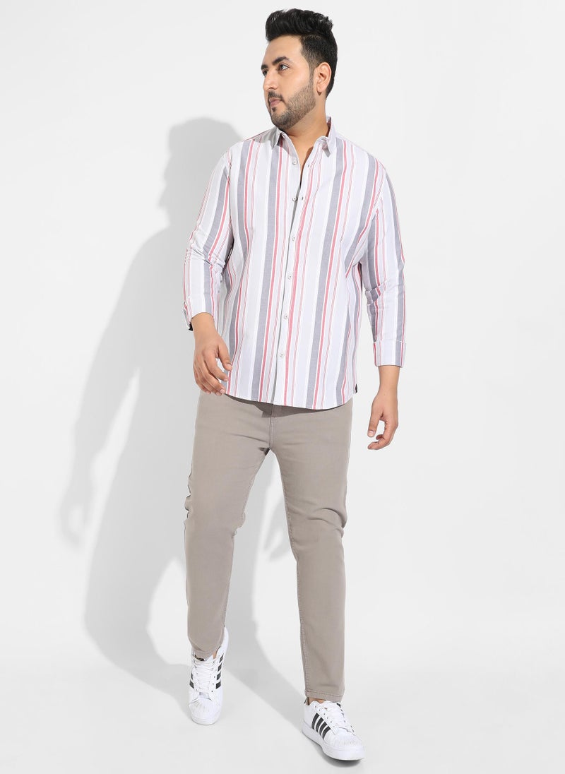 Instafab Plus Men's Multitrack Striped Button Up Shirt