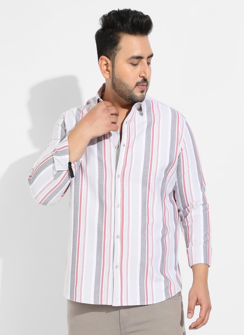 Instafab Plus Men's Multitrack Striped Button Up Shirt