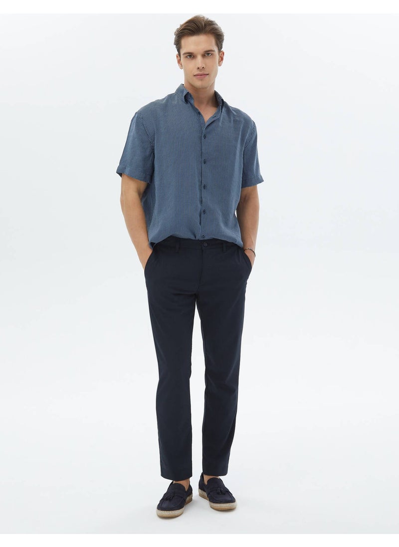 Dark Blue Striped Oversize Fit Woven Casual Shirt