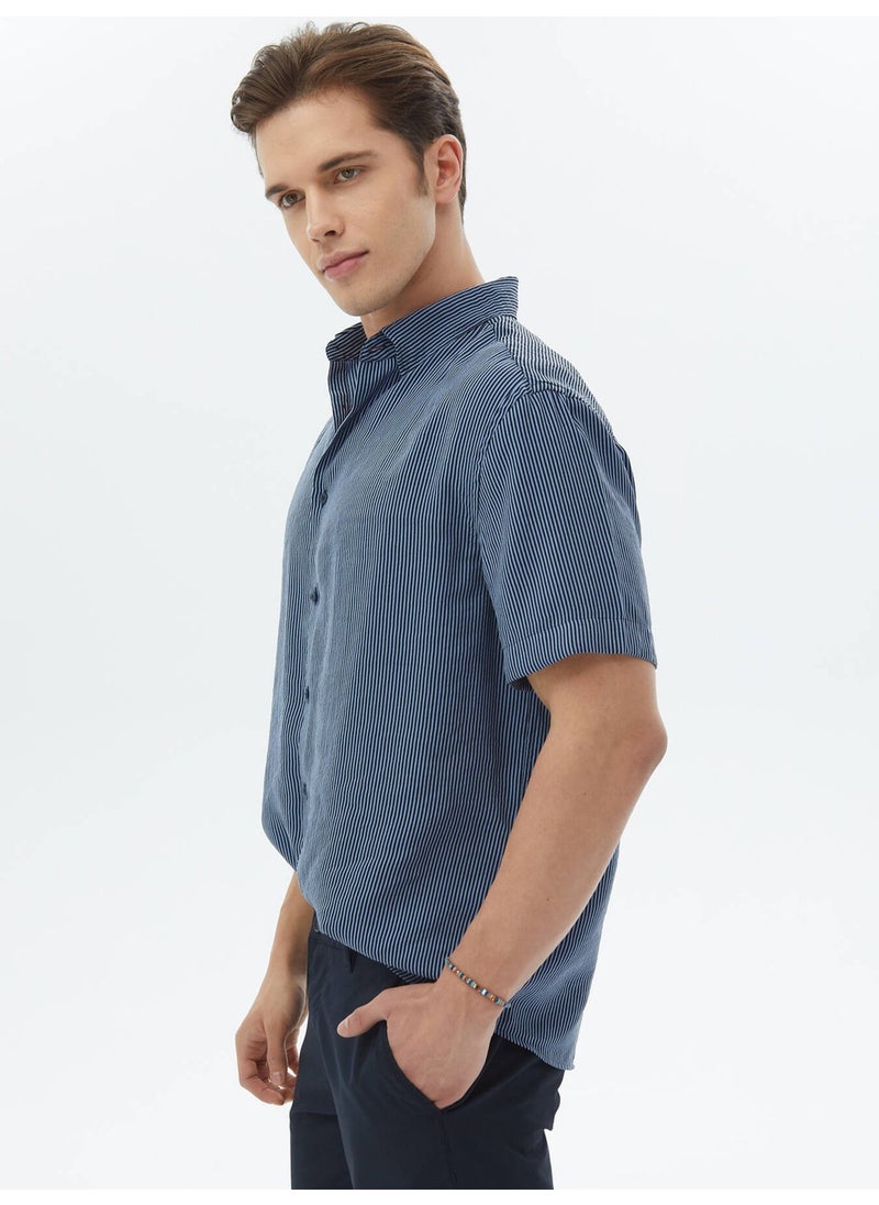 Dark Blue Striped Oversize Fit Woven Casual Shirt