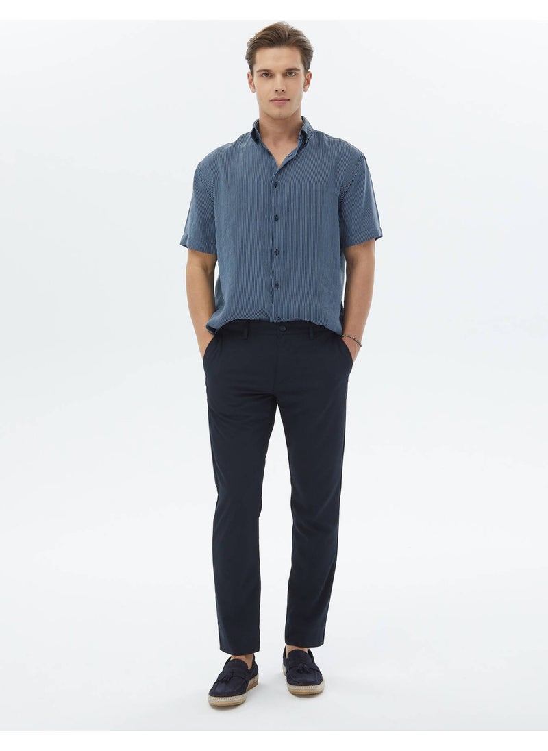 Dark Blue Striped Oversize Fit Woven Casual Shirt