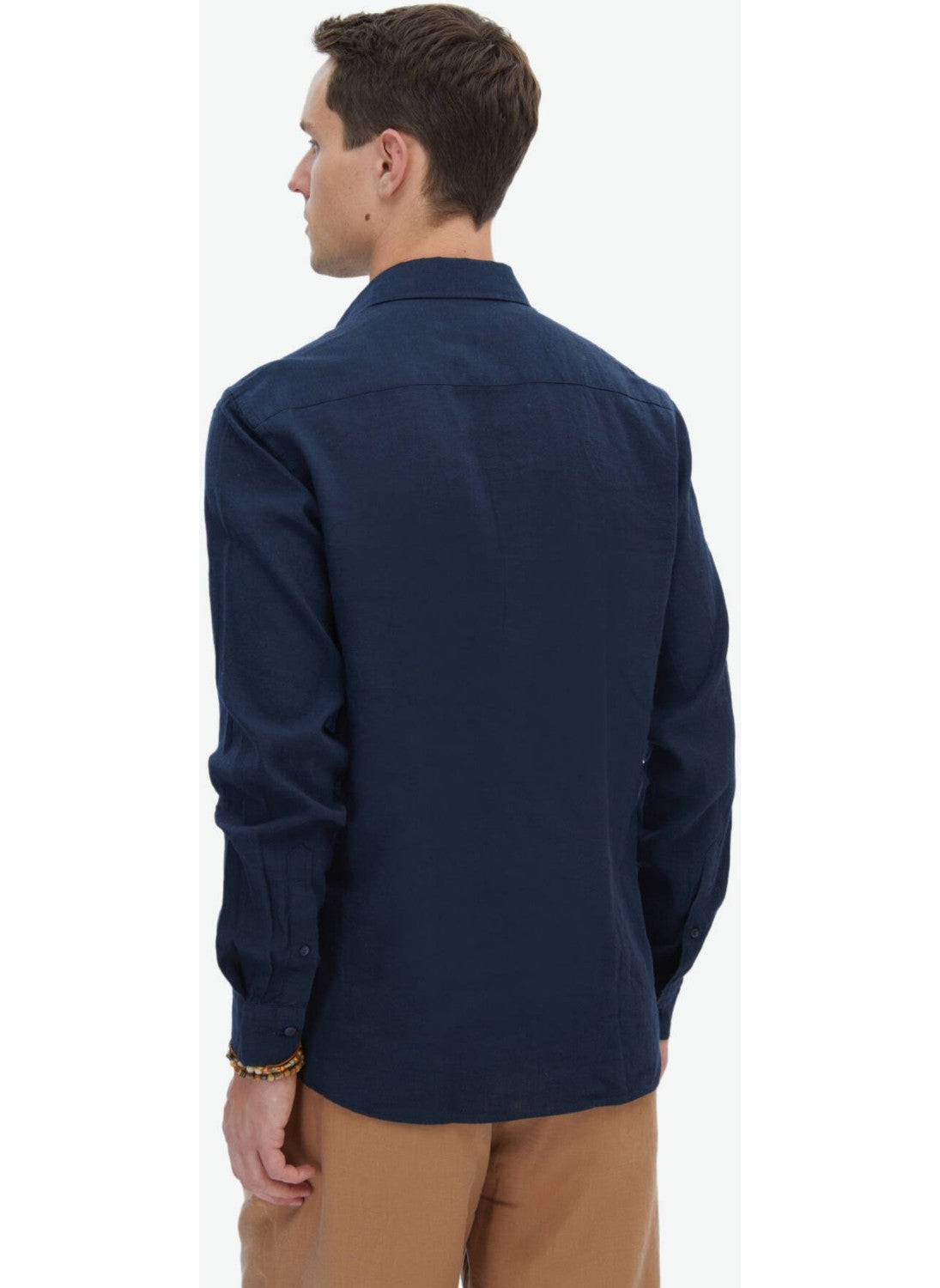 Navy Blue Plain Regular Fit Woven Casual Cotton Blend Shirt