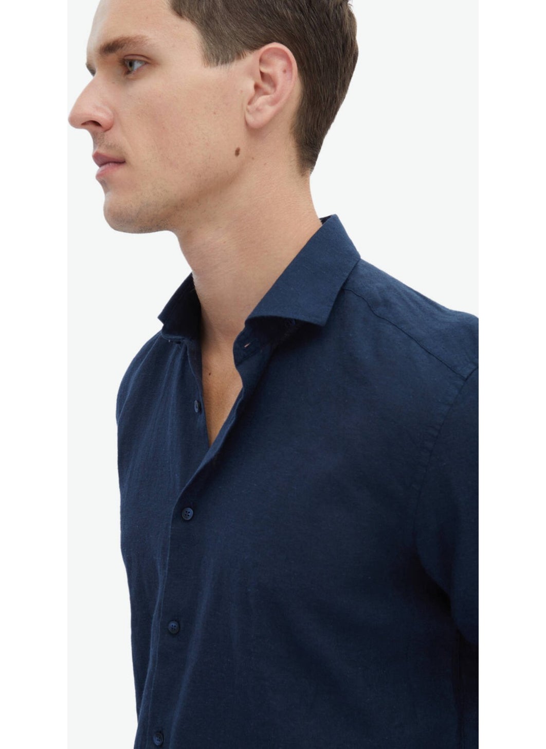 Navy Blue Plain Regular Fit Woven Casual Cotton Blend Shirt