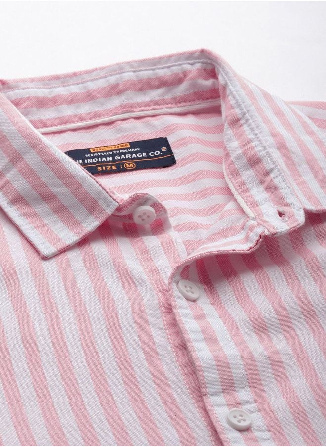 Men Regular Fit Striped Full Sleeves Cutaway Collar Casual Shirt
