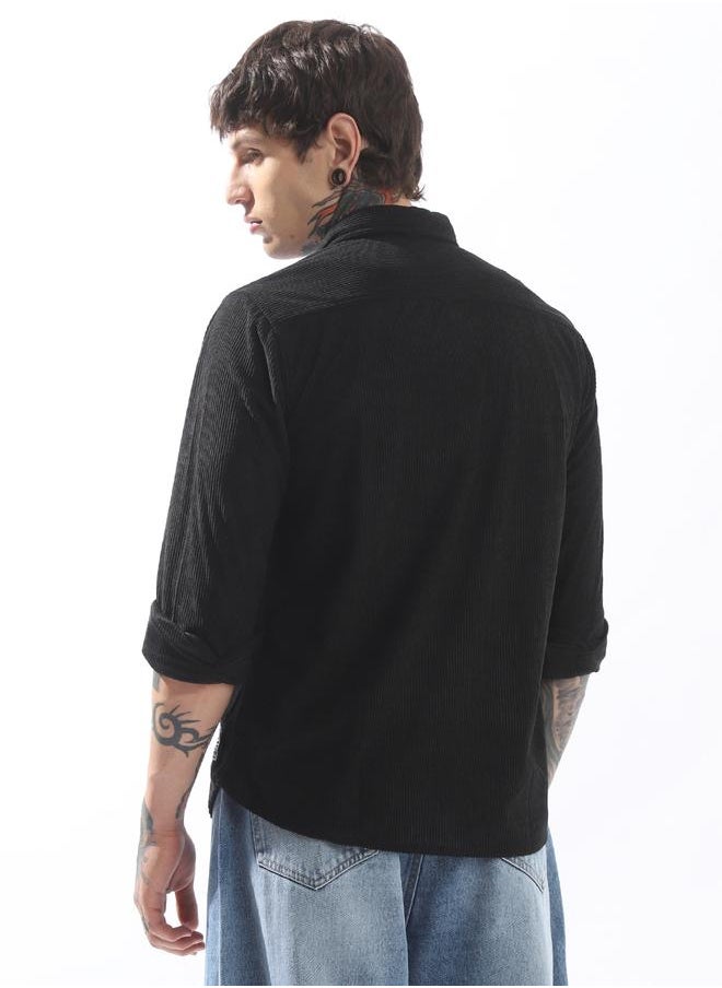 Men Releaxed Fit Textured Checked Utility Casual Shirt