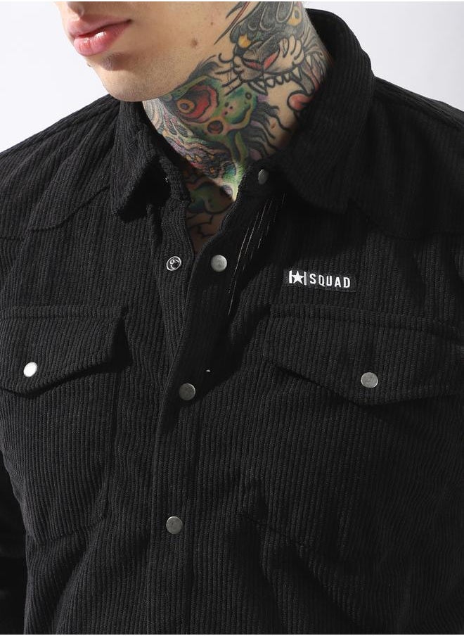 Men Releaxed Fit Textured Checked Utility Casual Shirt