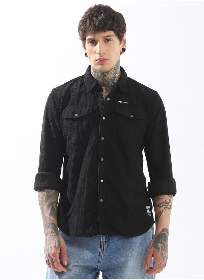 Men Releaxed Fit Textured Checked Utility Casual Shirt