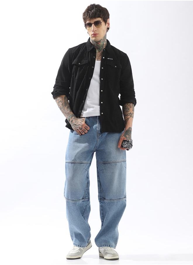 Men Releaxed Fit Textured Checked Utility Casual Shirt