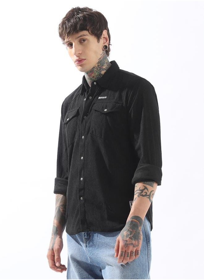 Men Releaxed Fit Textured Checked Utility Casual Shirt