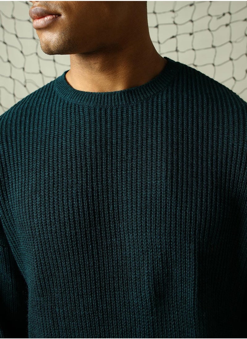 Men's Teal 100% Acrylic Solid Oversized Sweater