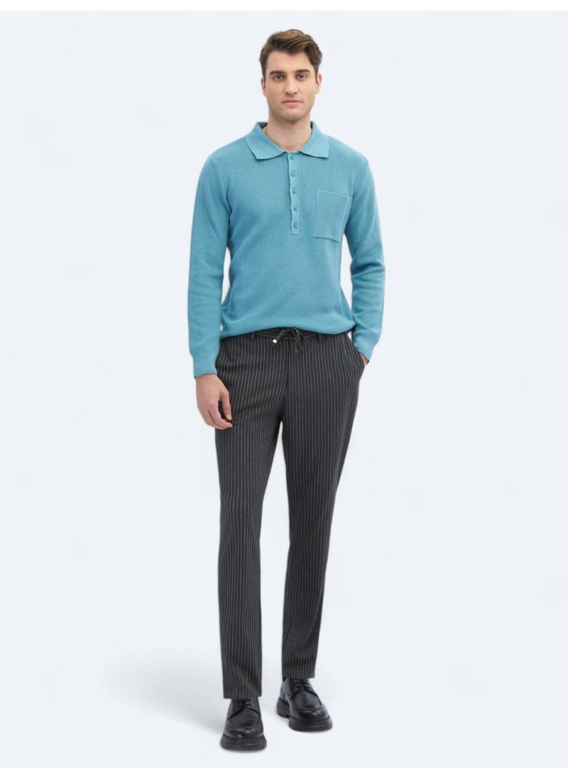 Dark Mint Polo Collar Selanik Cotton Blend Knitwear