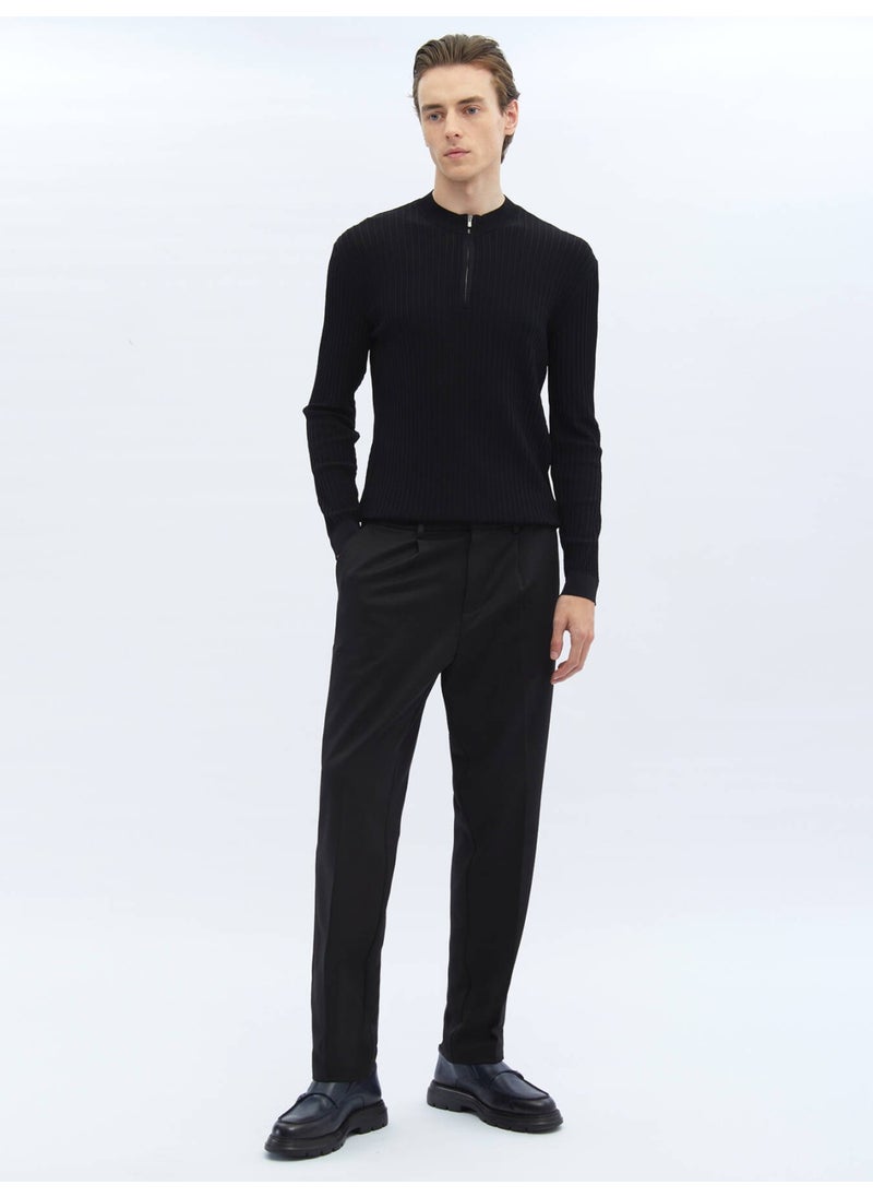 Black Half Turtleneck Patterned Sweater