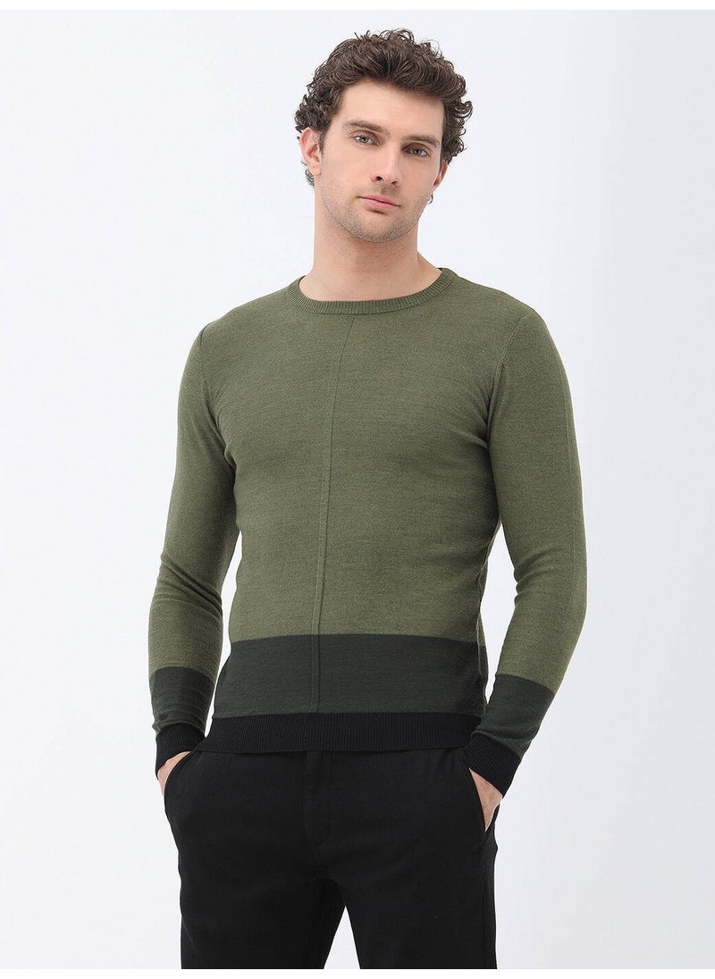 Light Khaki Crew Neck Wool Blend Knitwear