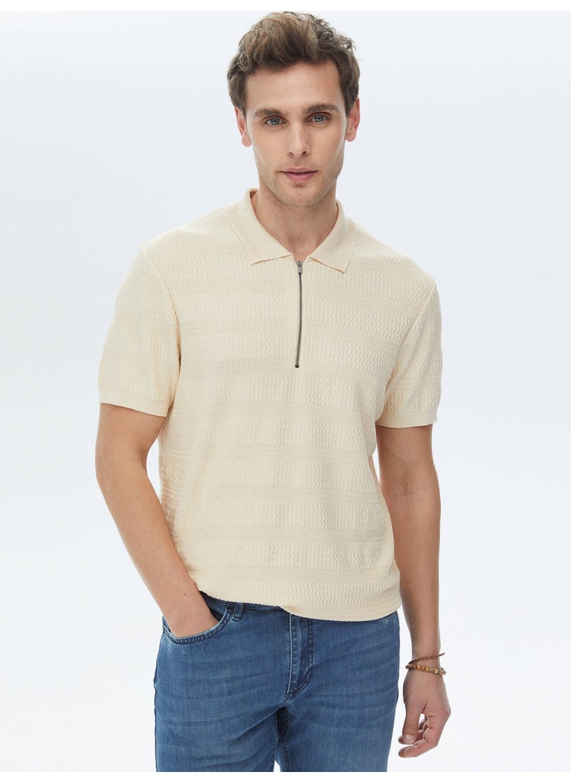 Beige Polo Neck Jacquard Knitwear