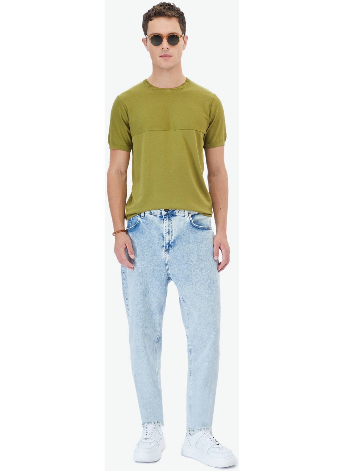 Oil Green Crew Neck Reverse Knit Sweater