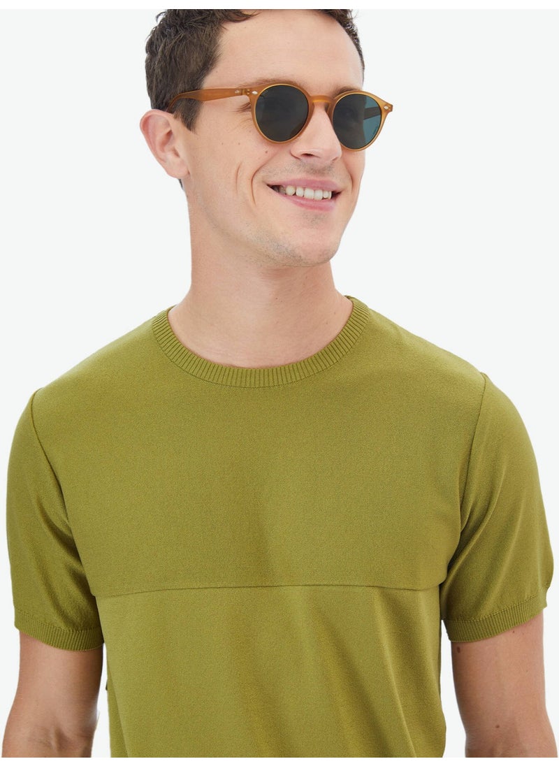 Oil Green Crew Neck Reverse Knit Sweater