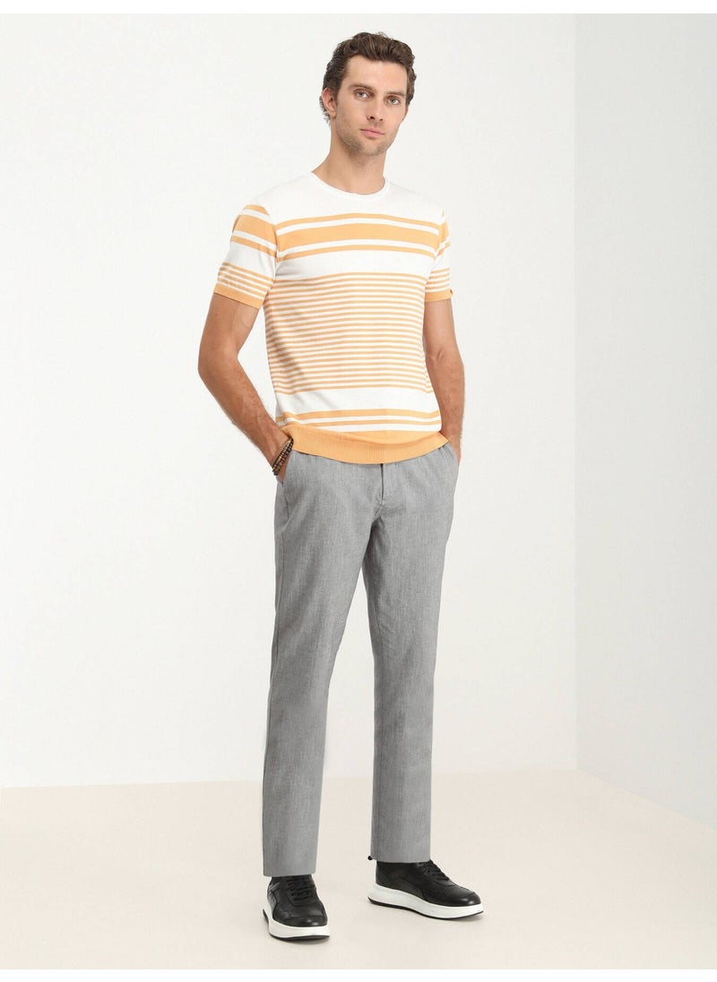 Salmon Crew Neck Striped Sweater