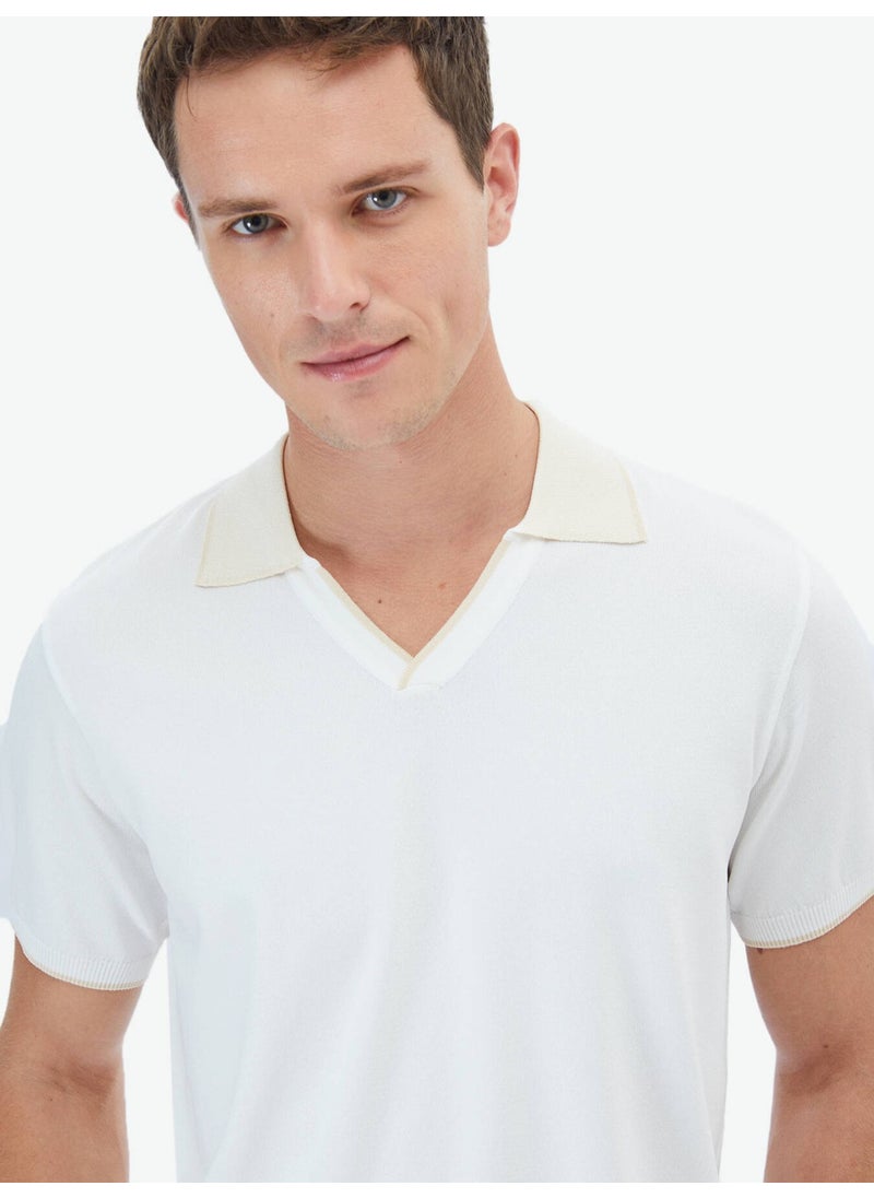 Ecru Polo Neck Plain Knit Knitwear