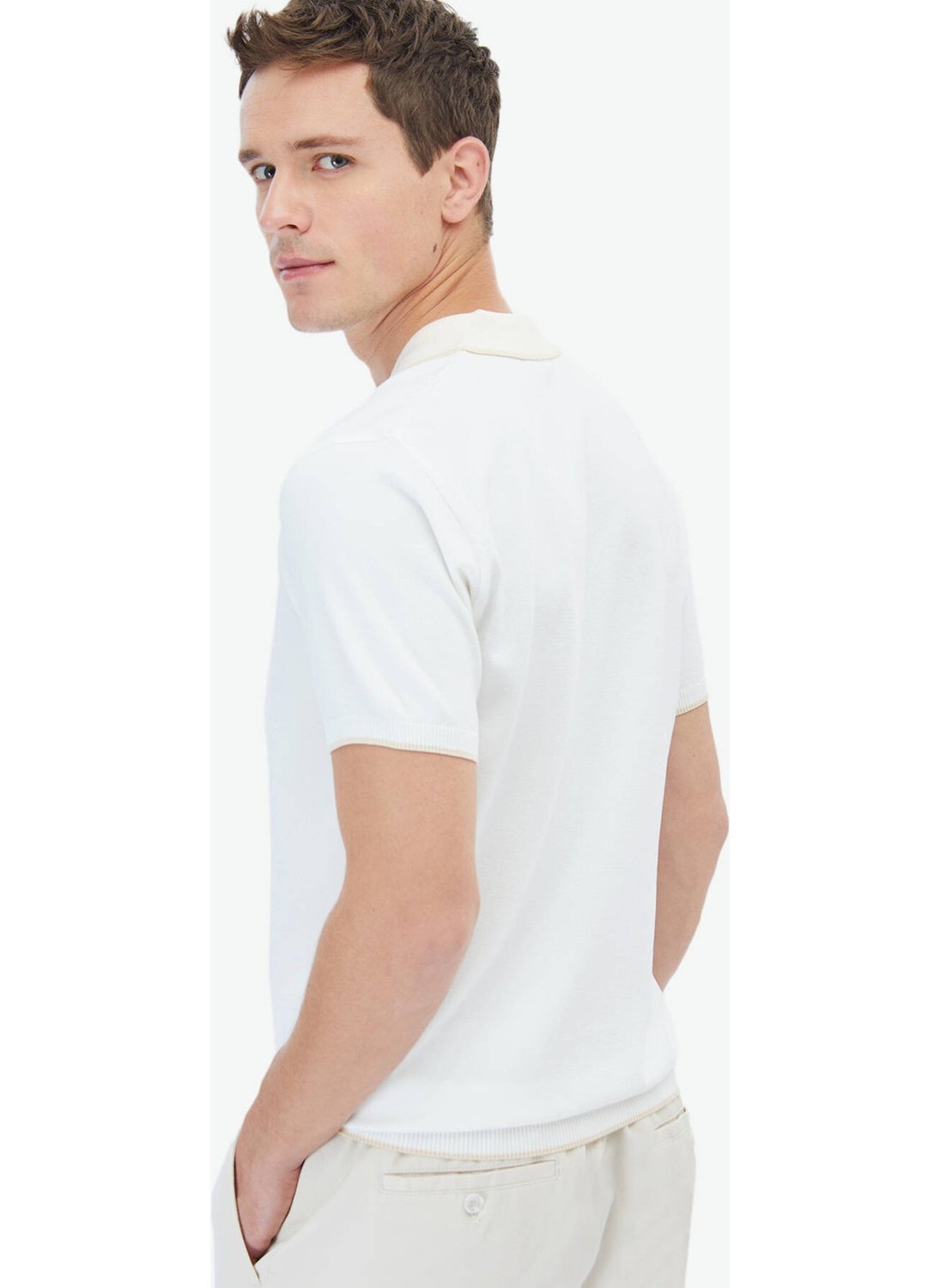 Ecru Polo Neck Plain Knit Knitwear