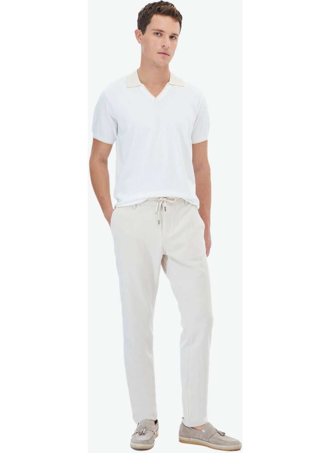 Ecru Polo Neck Plain Knit Knitwear