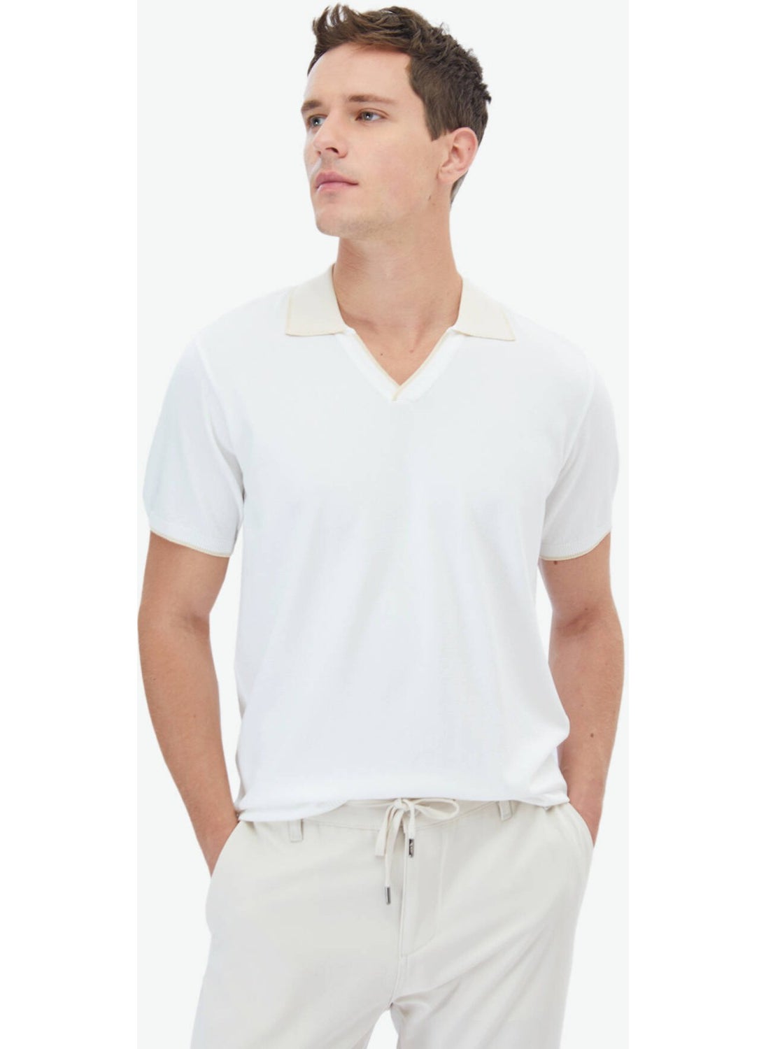 Ecru Polo Neck Plain Knit Knitwear