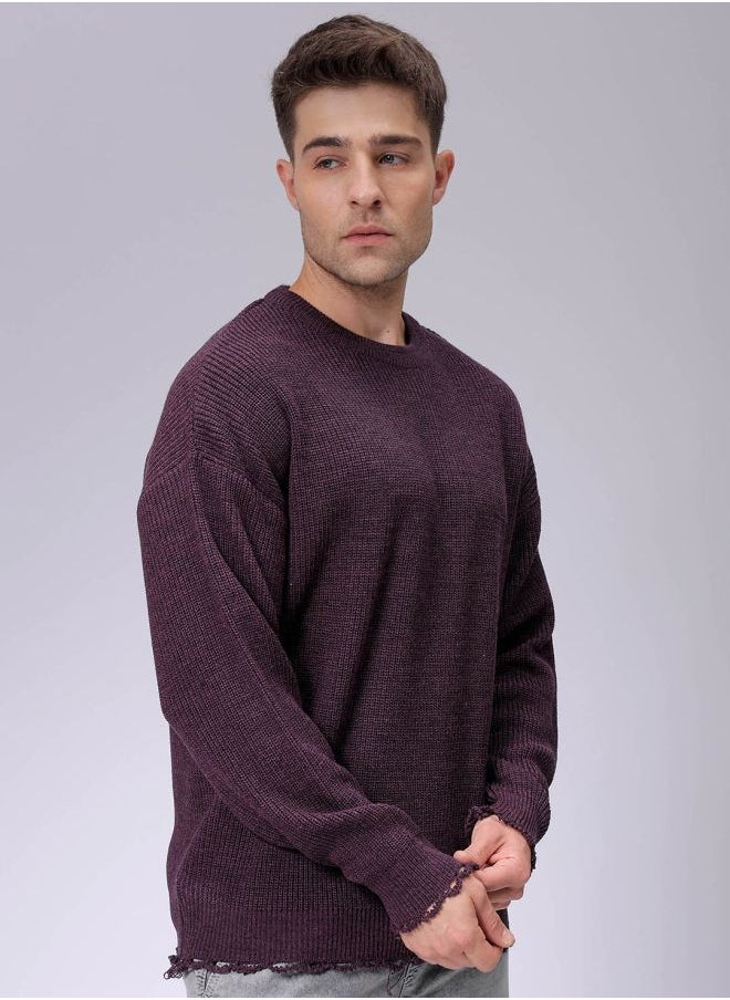 Men Oversized Solid Crew Neck Sweater